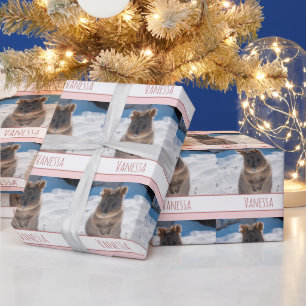 Pink Girls Personalised Quokka on the Beach Wrapping Paper