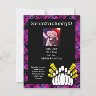 Pink Girls Photo Bowling Party Invitation