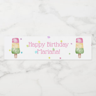 Pink Girls Popsicle Birthday Party Water Bottle Label
