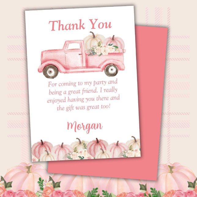 Pink Girls Pumpkin Birthday Party Thank You Card (Creator Uploaded)