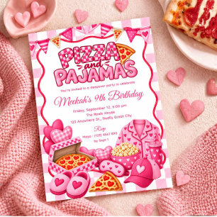 Pink Girls Sleepover Pizza and Pyjamas Birthday Invitation