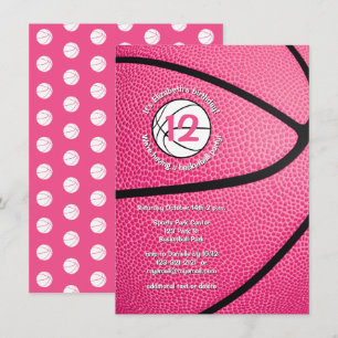pink girls sports party basketball invitation