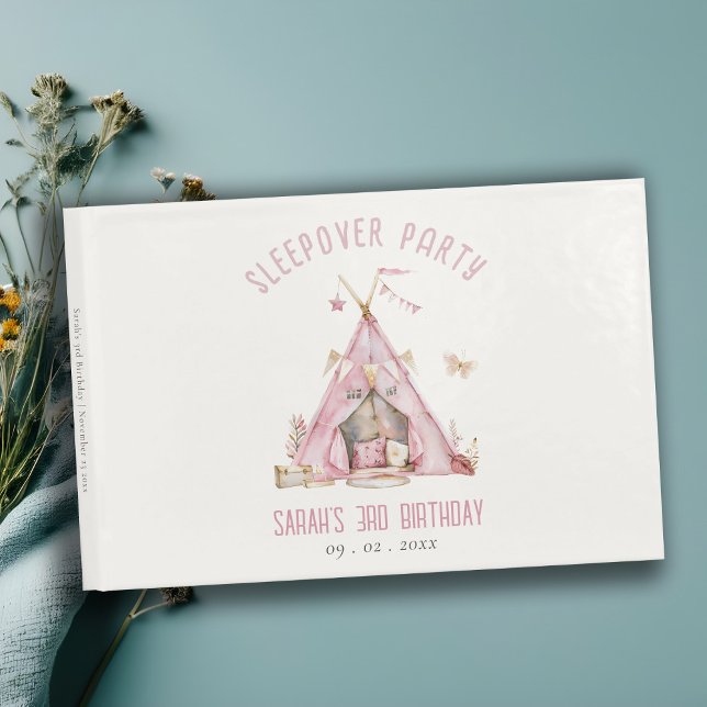 Pink Girls Tent Sleepover Slumber Birthday Party Guest Book (Creator Uploaded)