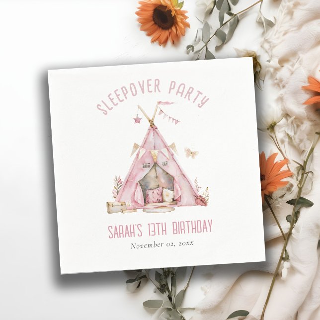 Pink Girls Tent Sleepover Slumber Birthday Party Napkin (Creator Uploaded)