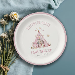 Pink Girls Tent Sleepover Slumber Birthday Party Paper Plate