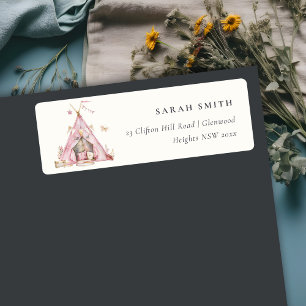 Pink Girls Tent Sleepover Slumber Party Address Return Address Label