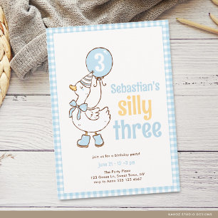 Pink Girls Three Silly Goose 3rd Birthday Invitation