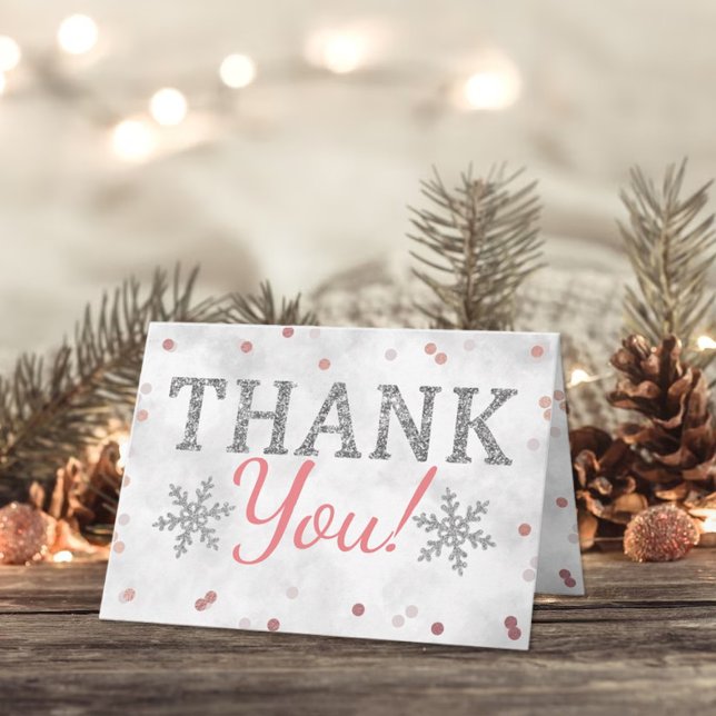 Pink Girl's Winter Christmas Baby Shower Thank You Card (Creator Uploaded)
