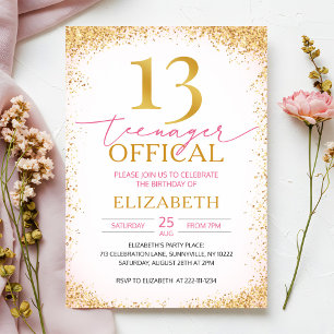 Pink Girly 13th Birthday  Invitation