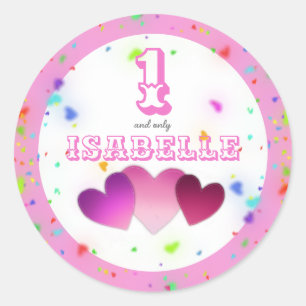 Pink girly 1 and only with name hearts confetti classic round sticker
