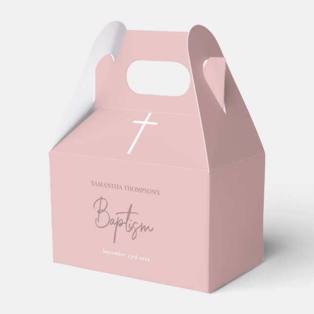 Pink Girly Baby Girl Calligraphy Baptism Favour Box (Front Side)