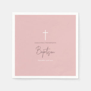 Pink Girly Baby Girl Calligraphy Baptism  Napkin