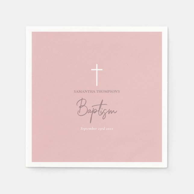 Pink Girly Baby Girl Calligraphy Baptism  Napkin (Front)