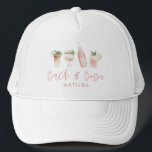 pink girly bach & booze bachelorette weekend chic trucker hat<br><div class="desc">pink girly bach & booze bachelorette weekend chic modern stylish design. Beautiful,  classy illustrations,  part of a collection.</div>