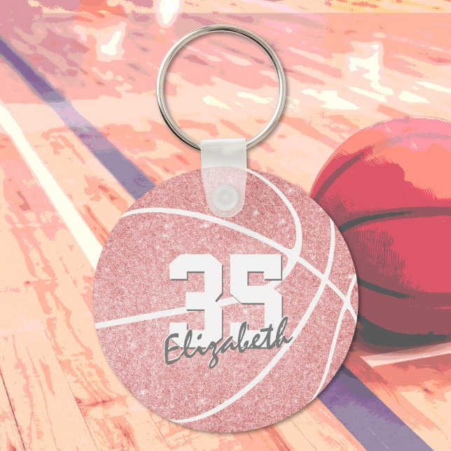pink girly basketball keychain w jersey number (Creator Uploaded)