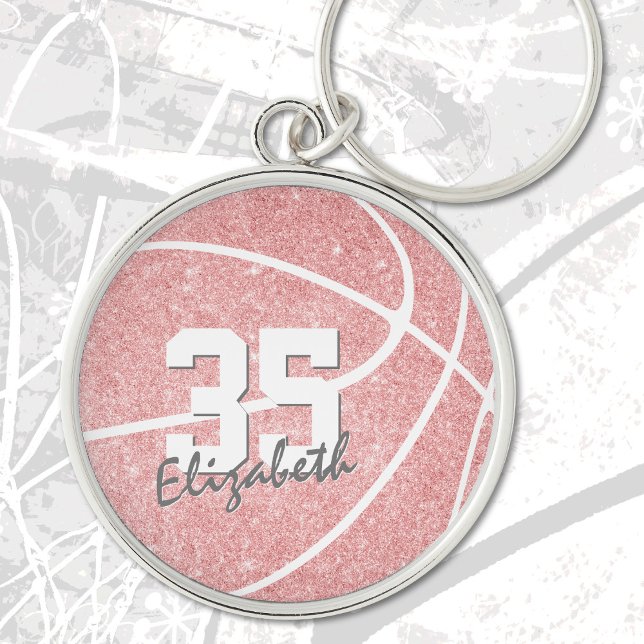 pink girly basketball w name jersey number key ring (Creator Uploaded)