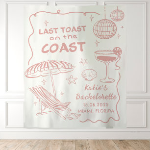 Pink Girly Beach Coastal Bachelorette Tapestry
