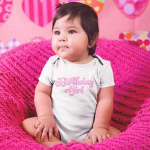 Pink Girly Birthday Girl 1st First Birthday Baby Bodysuit