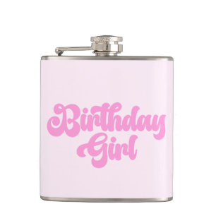 Pink Girly Birthday Girl 1st First Birthday Drink Hip Flask