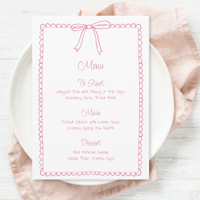 Pink Girly Bow Scallop Wedding Bridal Shower Menu (Creator Uploaded)