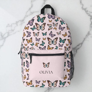 Pink Girly Butterflies Colourful Modern Pattern Printed Backpack