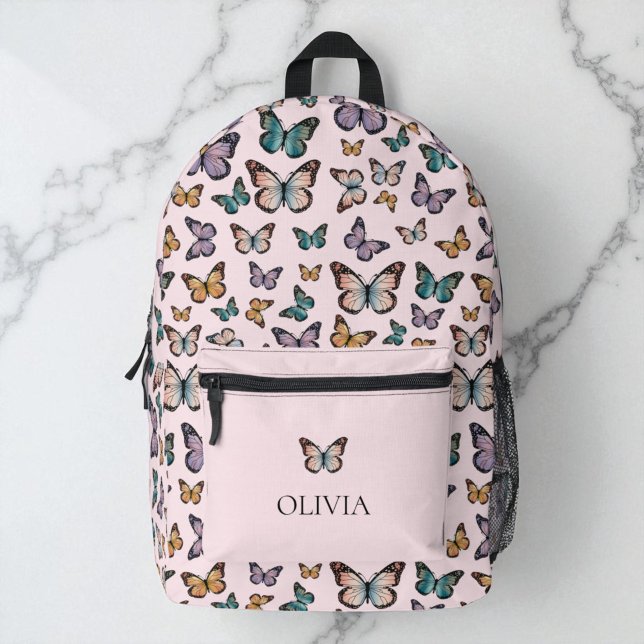 Pink Girly Butterflies Colourful Modern Pattern Printed Backpack (Pink Girly Butterflies Colorful Modern Pattern Printed Backpack)