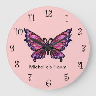 Pink Girly Butterfly Clocks