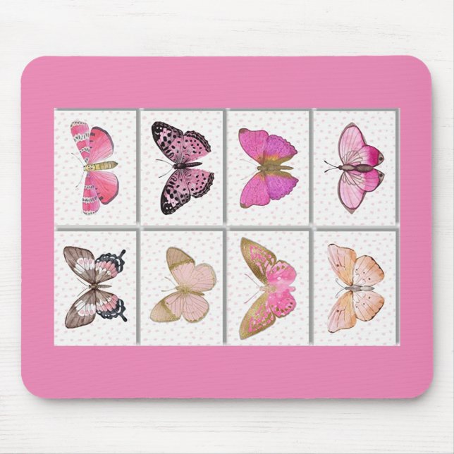 Pink Girly butterfly  Mouse Pad (Front)