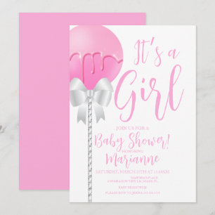 Pink Girly Cake Pop Bow Baby Shower    Invitation