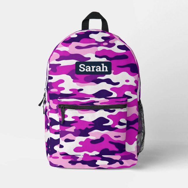 Pink Girly Camouflage Camo Backpack (Front)