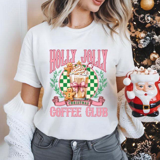 Pink Girly Christmas Coffee Club Holiday T-Shirt (Creator Uploaded)