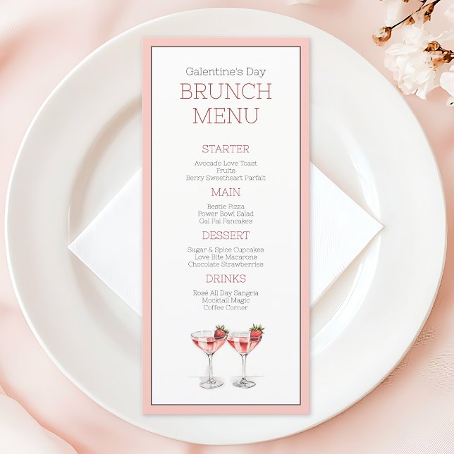 Pink Girly Cocktail Galentine's Day Brunch Party Menu (Pink Girly Cocktail Galentine's Day Brunch Party Menu)