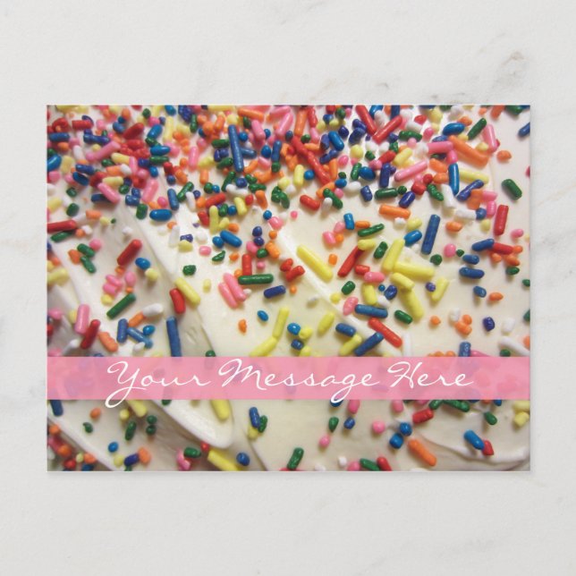 Pink Girly Colourful Baked Cake & Sprinkle Birthda Postcard (Front)