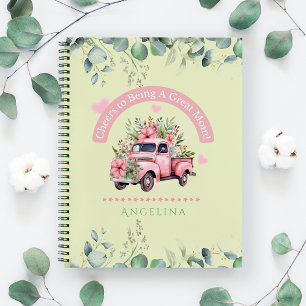 Pink Girly Coquette Floral Truck Cheers to Mum Notebook