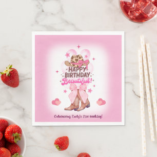 Pink Girly Cowgirl Boots and Hat Custom Birthday Napkin