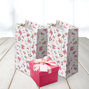 Pink Girly Cowgirl Boots Bows Coquette Pattern Small Gift Bag