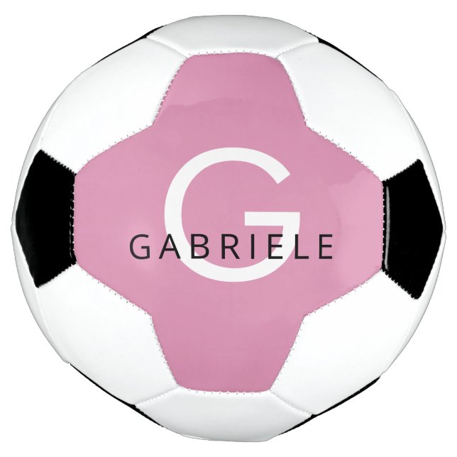 Pink Girly Custom Name and Monogram Letter Soccer Ball (Rotated)