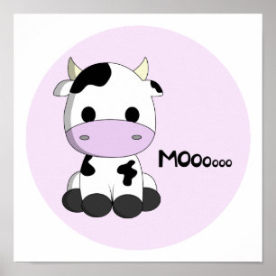 Pink girly cute cow cartoon kids poster
