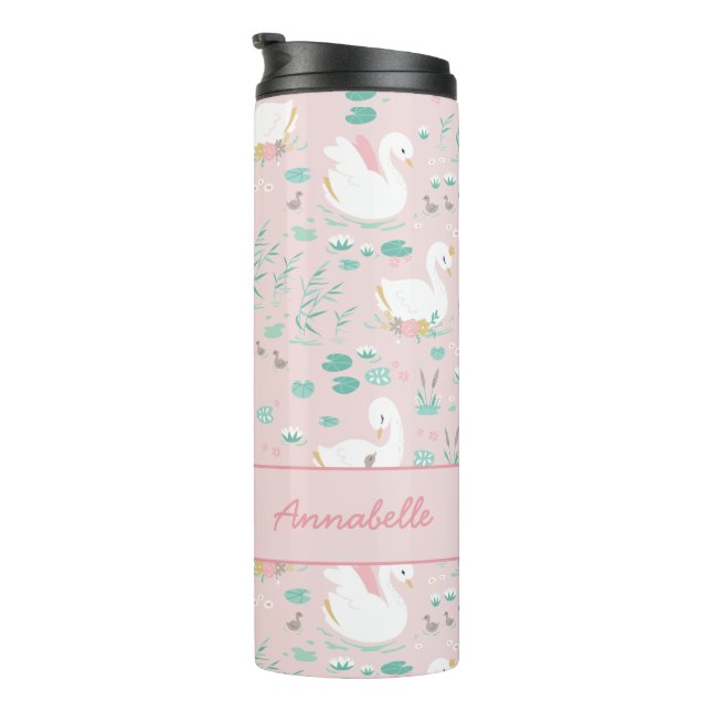 Pink girly cute swan floral elegant beautiful thermal tumbler (Rotated Right)