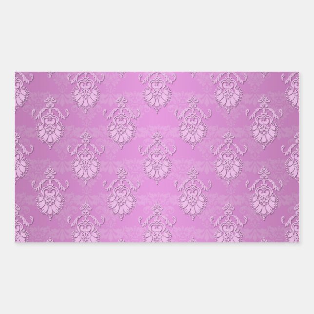 Pink Girly Damask Pattern Rectangular Sticker (Front)