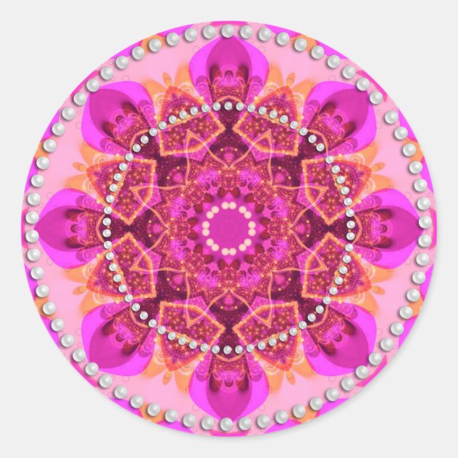 Pink Girly Delight Geometry Mandala Classic Round Sticker (Front)