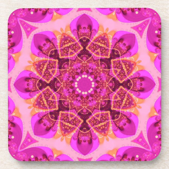 Pink Girly Delight Mandala Art  : Set of Six Coaster (Front)