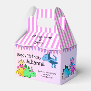 Pink Girly Dinosaur Kids Party Favour Box