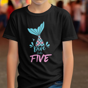 Pink Girly Dive Into Five 5th Mermaid Birthday  T-Shirt