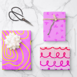 Pink girly doodle pattern wrapping paper sheet