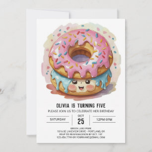 Pink Girly Doughnuts Birthday Invitation