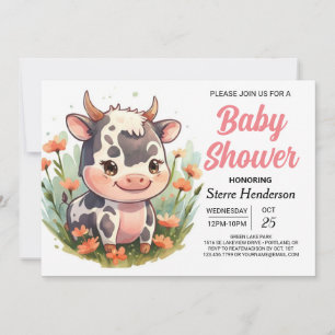 Pink Girly Elegant Cow Baby Shower Invitation