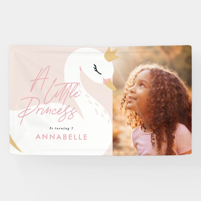 Pink girly elegant photo beautiful swan party banner (Horizontal)