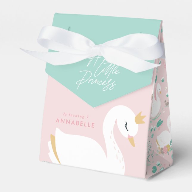 Pink girly elegant photo beautiful swan party favo favour box (Front Side)