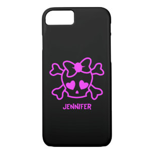 Pink girly emo skull with bow iPhone 8/7 case